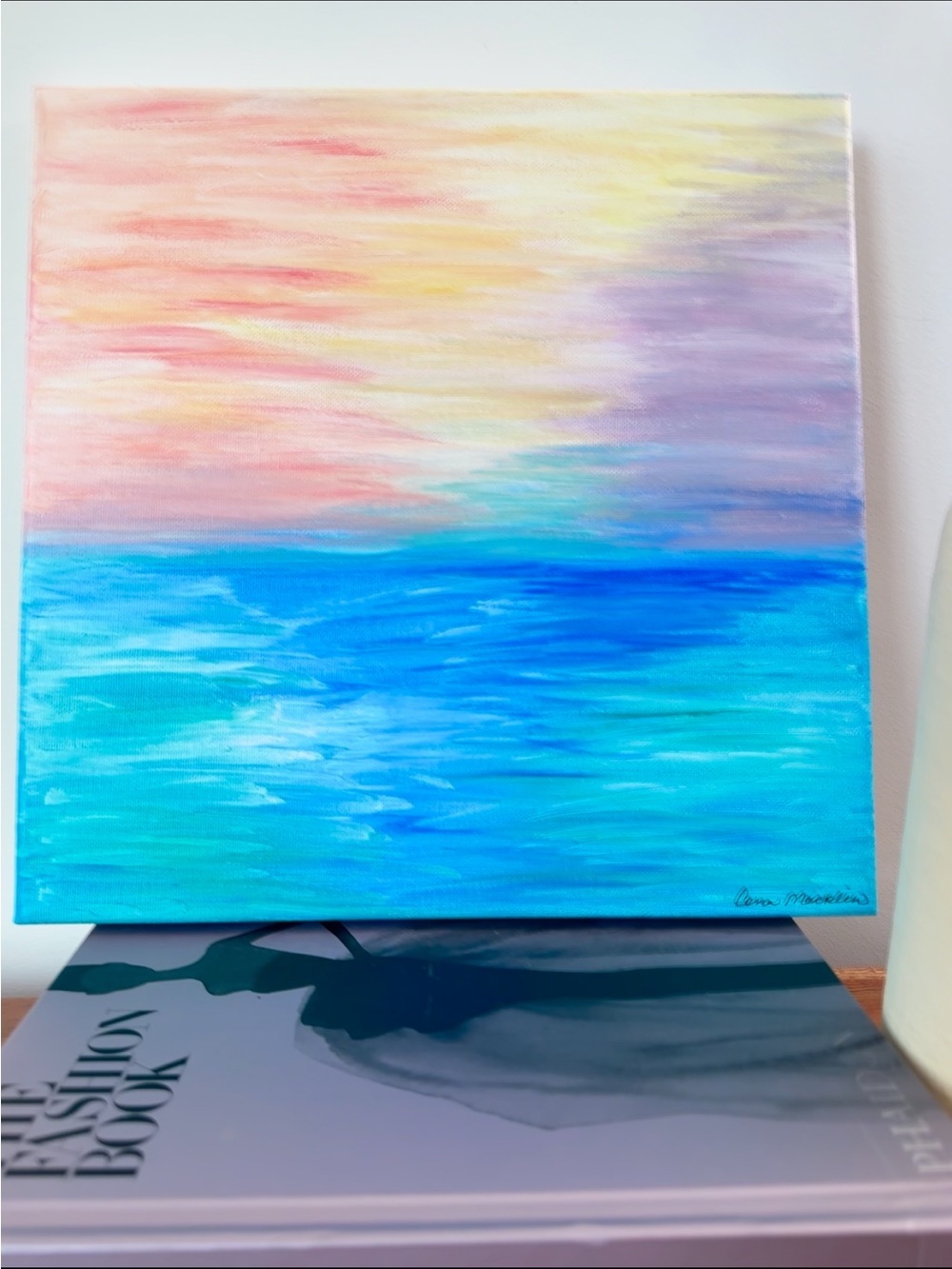 Abstract Ocean Sunset Canvas Wall Art Blue & Pastel Original Artwork by Cena - Picture 3 of 10